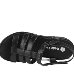 Wide Fit Wedged Fisherman Sandals - Black
