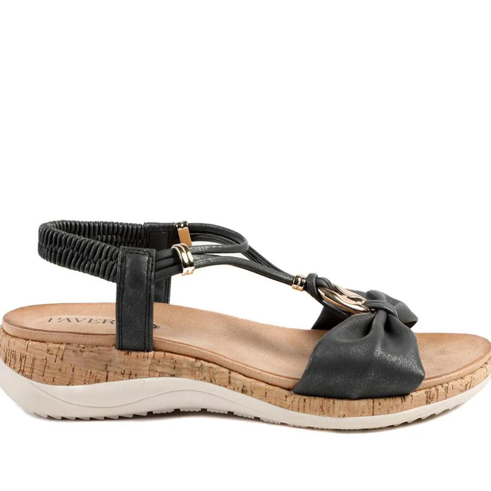Wide Fit Wedge Heel Elasticated Sandals - Black