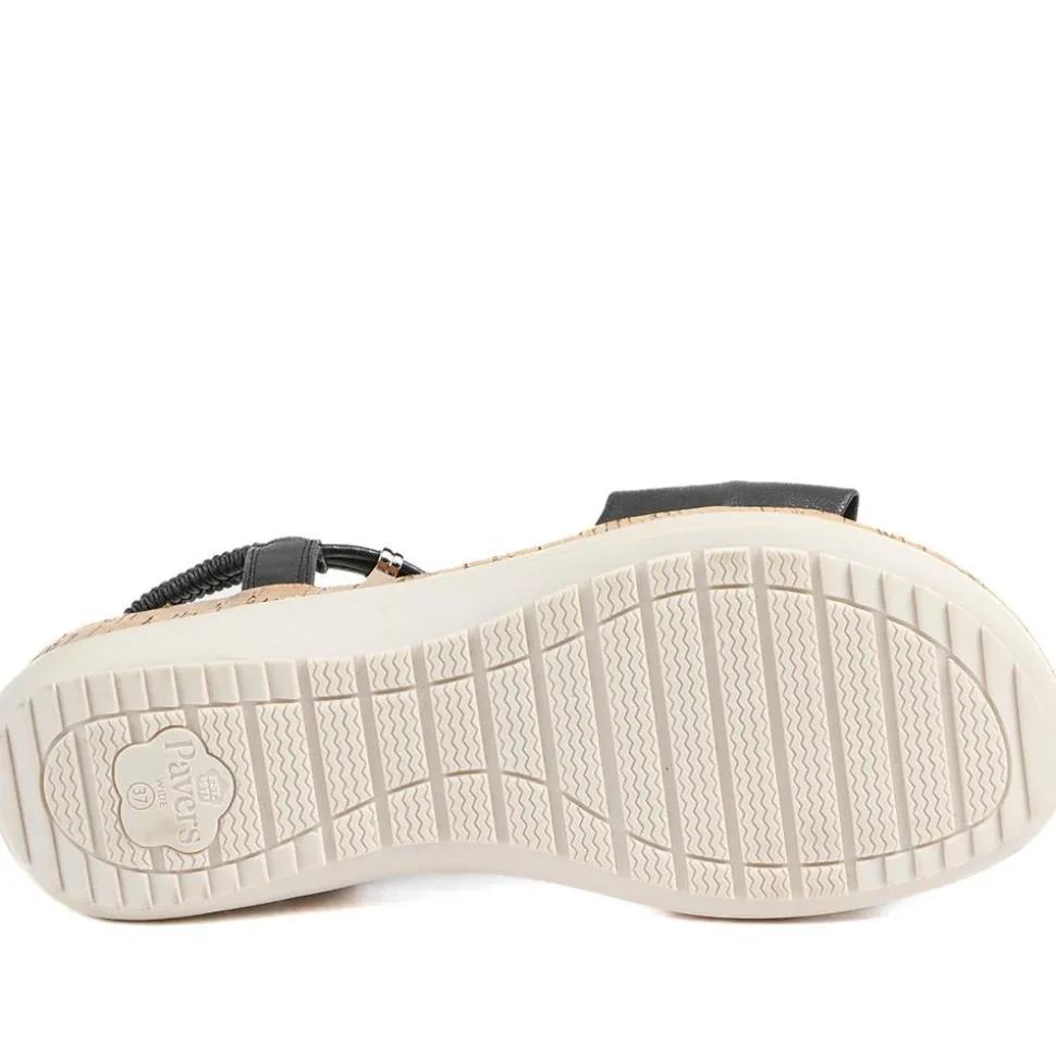 Wide Fit Wedge Heel Elasticated Sandals - Black