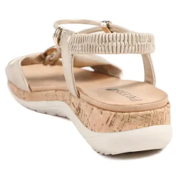 Wide Fit Wedge Heel Elasticated Sandals - Soft Gold