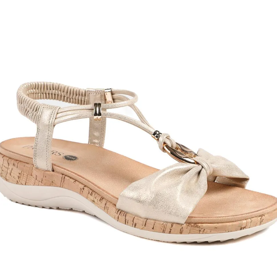 Wide Fit Wedge Heel Elasticated Sandals - Soft Gold