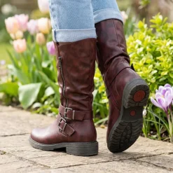 Wide Fit Zip Fasten Slouch Boots - Burgundy