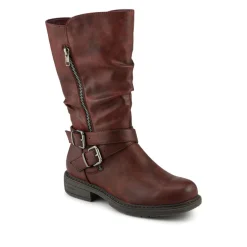 Wide Fit Zip Fasten Slouch Boots - Burgundy