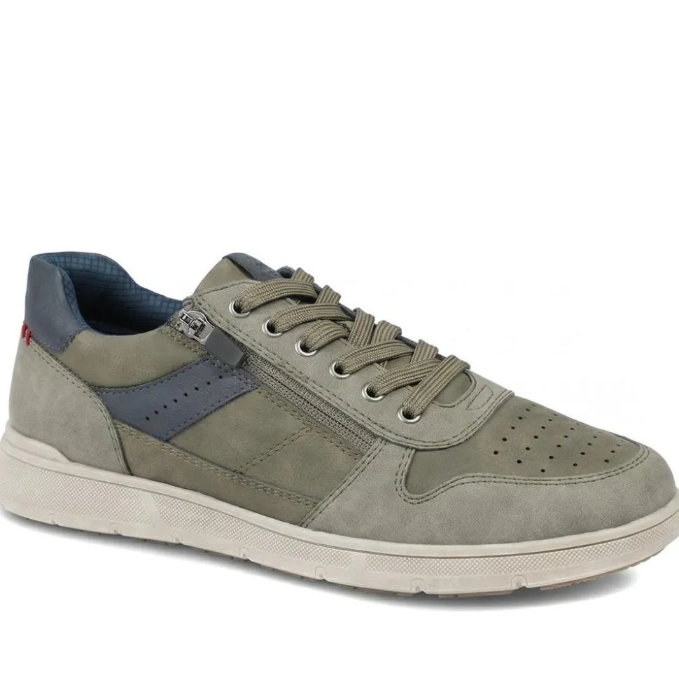Wide Fit Zip & Lace Casual Trainers - Khaki
