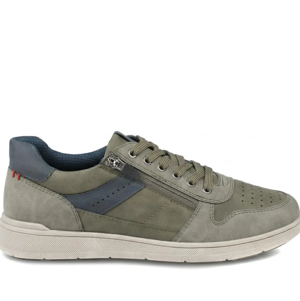 Wide Fit Zip & Lace Casual Trainers - Khaki