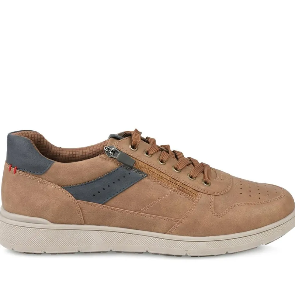 Wide Fit Zip & Lace Casual Trainers - Tan