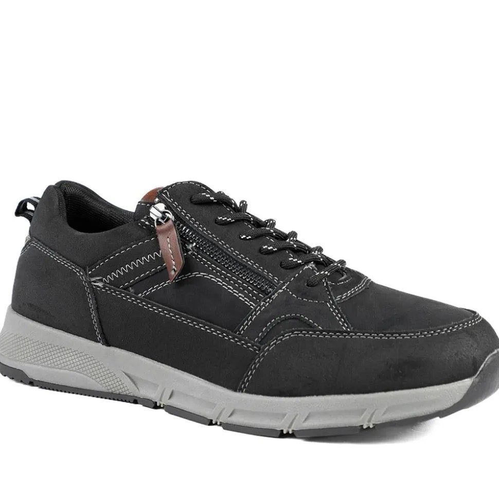 Wide Fit Zip & Lace Fasten Casual Trainers - Black