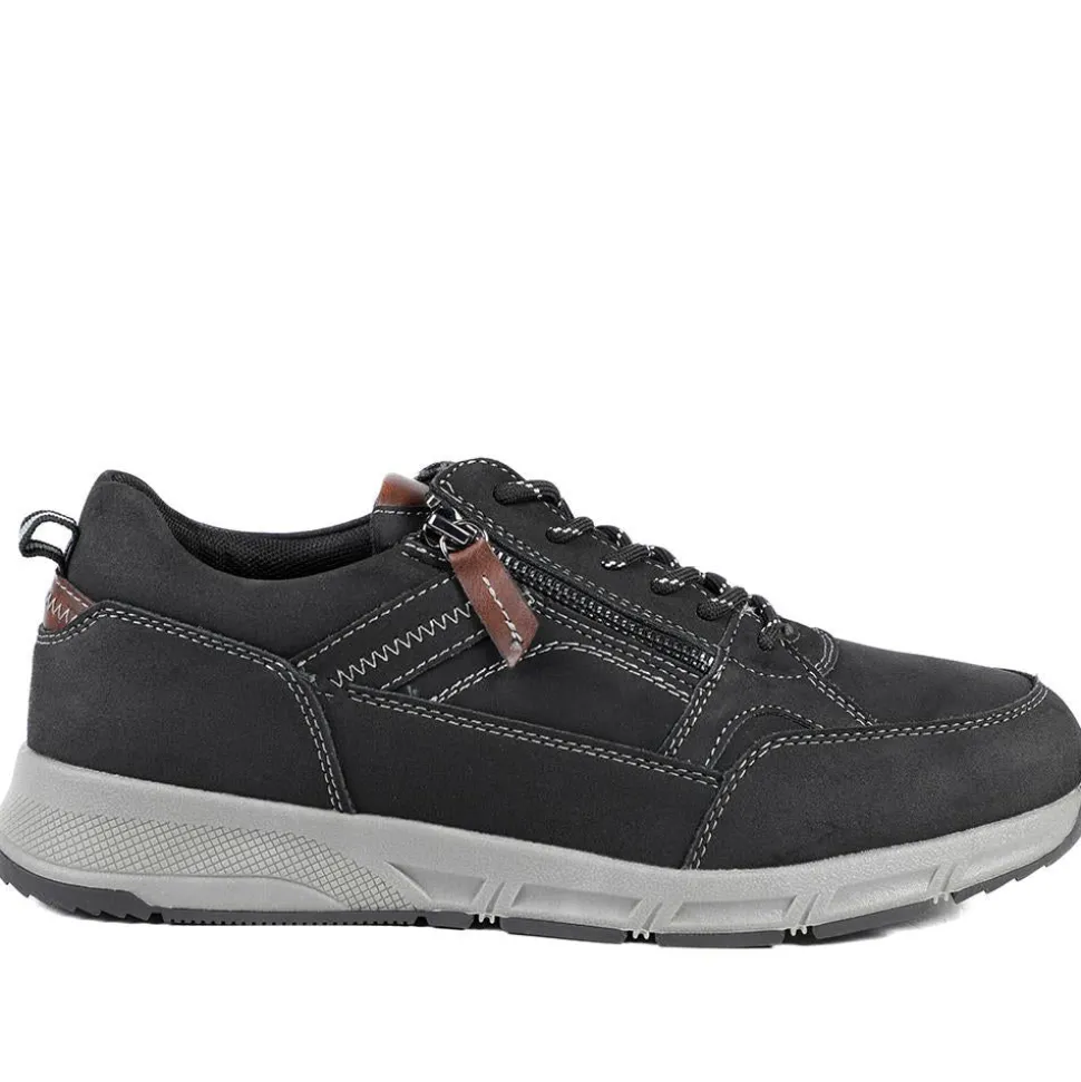 Wide Fit Zip & Lace Fasten Casual Trainers - Black