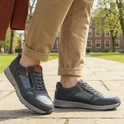 Wide Fit Zip & Lace Fasten Casual Trainers - Navy