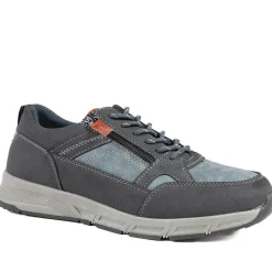 Wide Fit Zip & Lace Fasten Casual Trainers - Navy