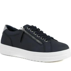 Wide Fit Zip & Lace Platform Trainers - Navy