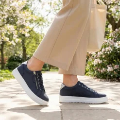Wide Fit Zip & Lace Platform Trainers - Navy