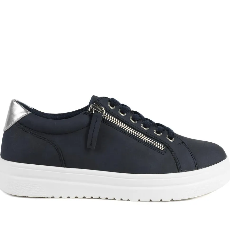 Wide Fit Zip & Lace Platform Trainers - Navy