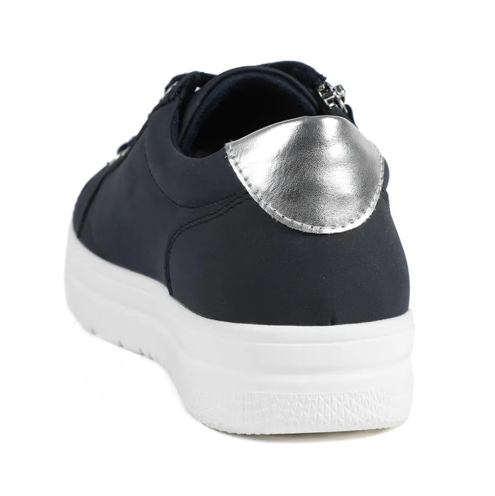 Wide Fit Zip & Lace Platform Trainers - Navy