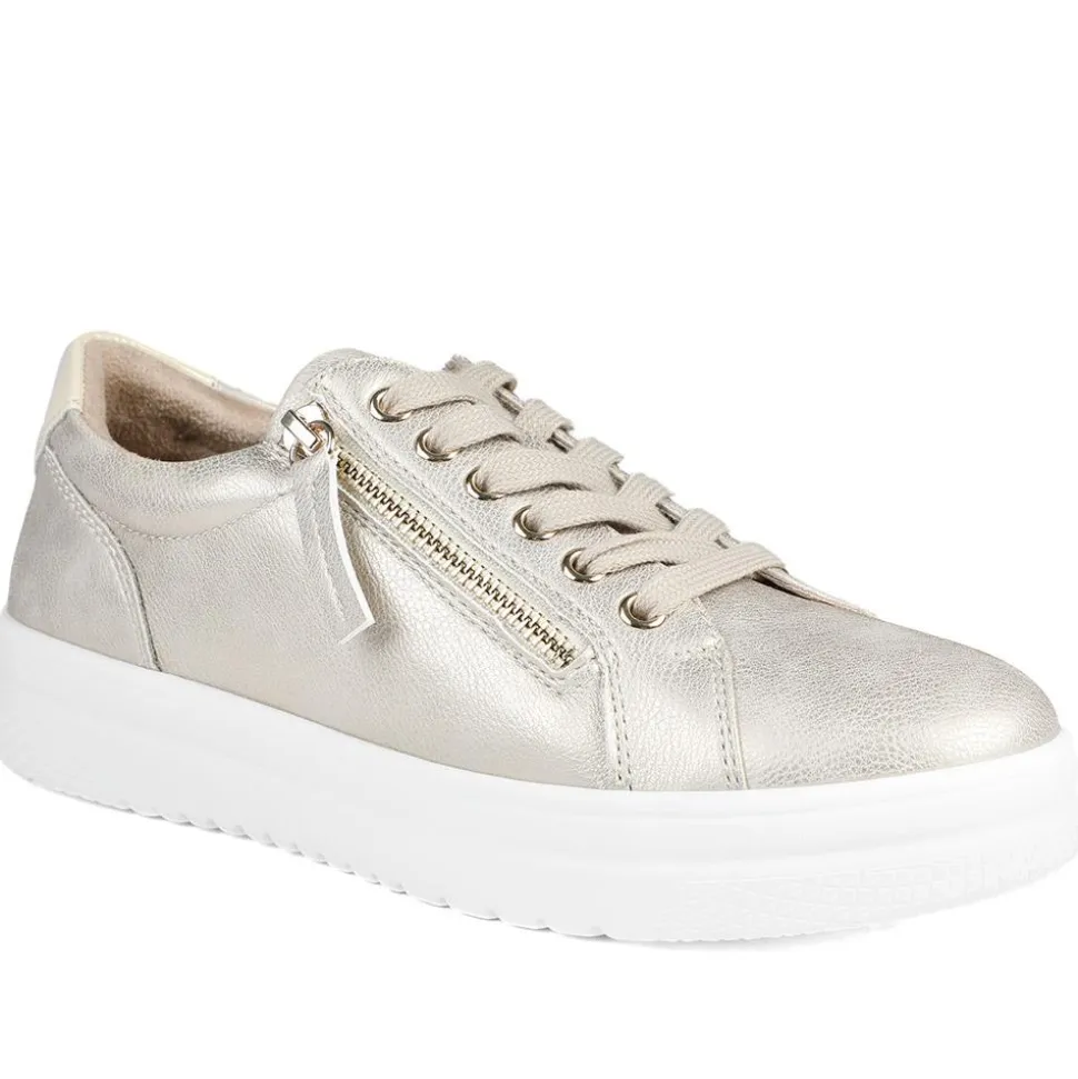 Wide Fit Zip & Lace Platform Trainers - Soft Gold