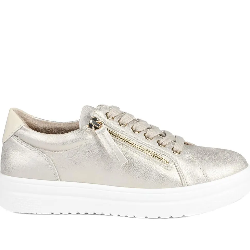 Wide Fit Zip & Lace Platform Trainers - Soft Gold