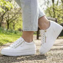 Wide Fit Zip & Lace Platform Trainers - White