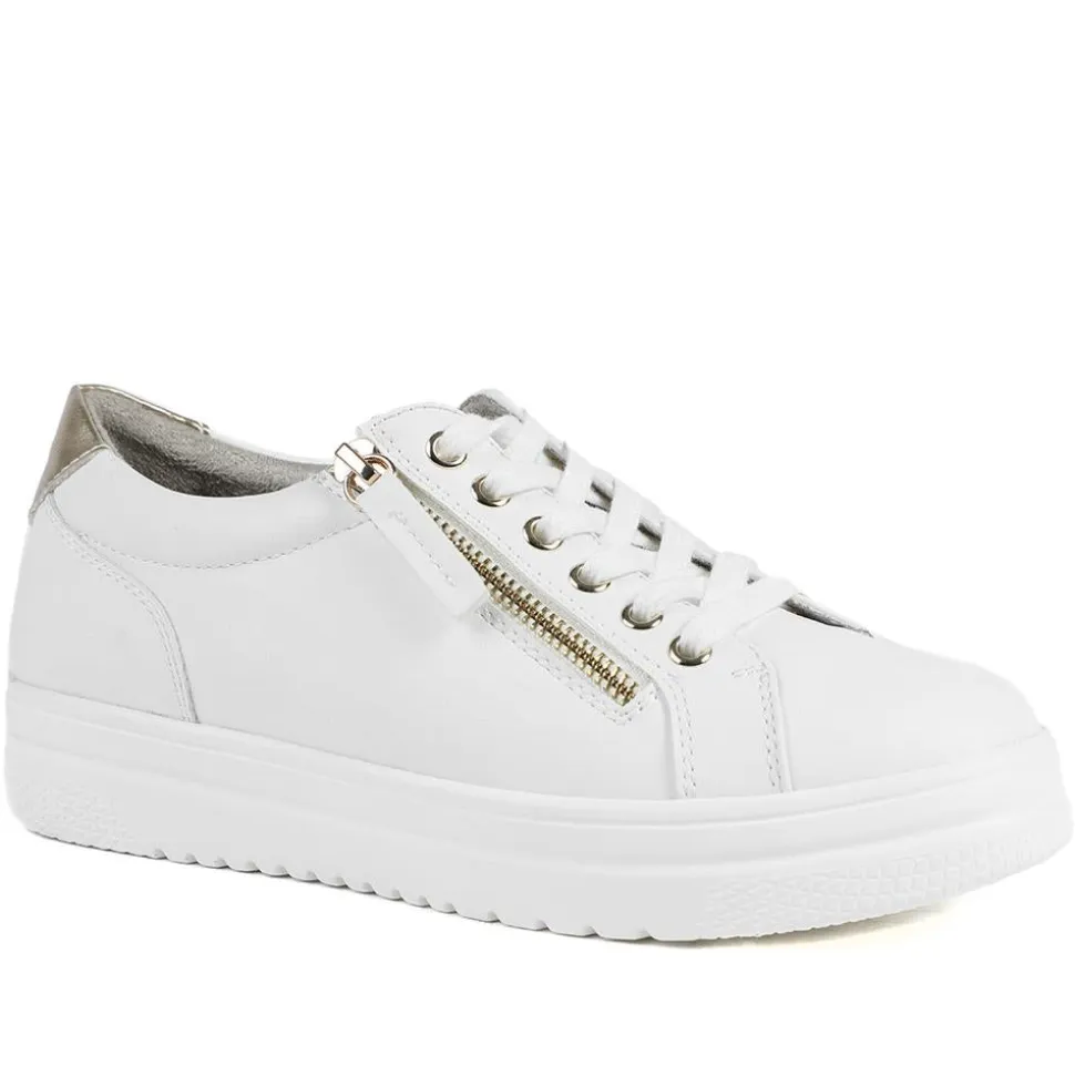 Wide Fit Zip & Lace Platform Trainers - White