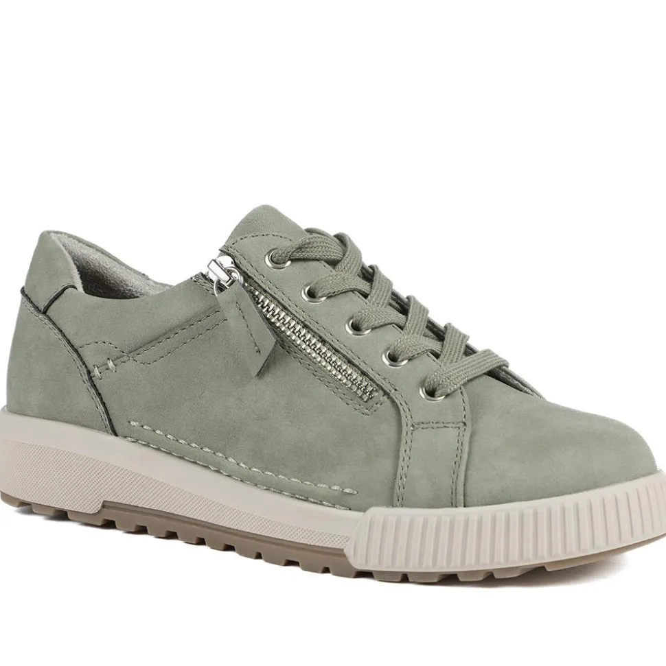 Wide Fit Zip & Lace Trainers - Sage