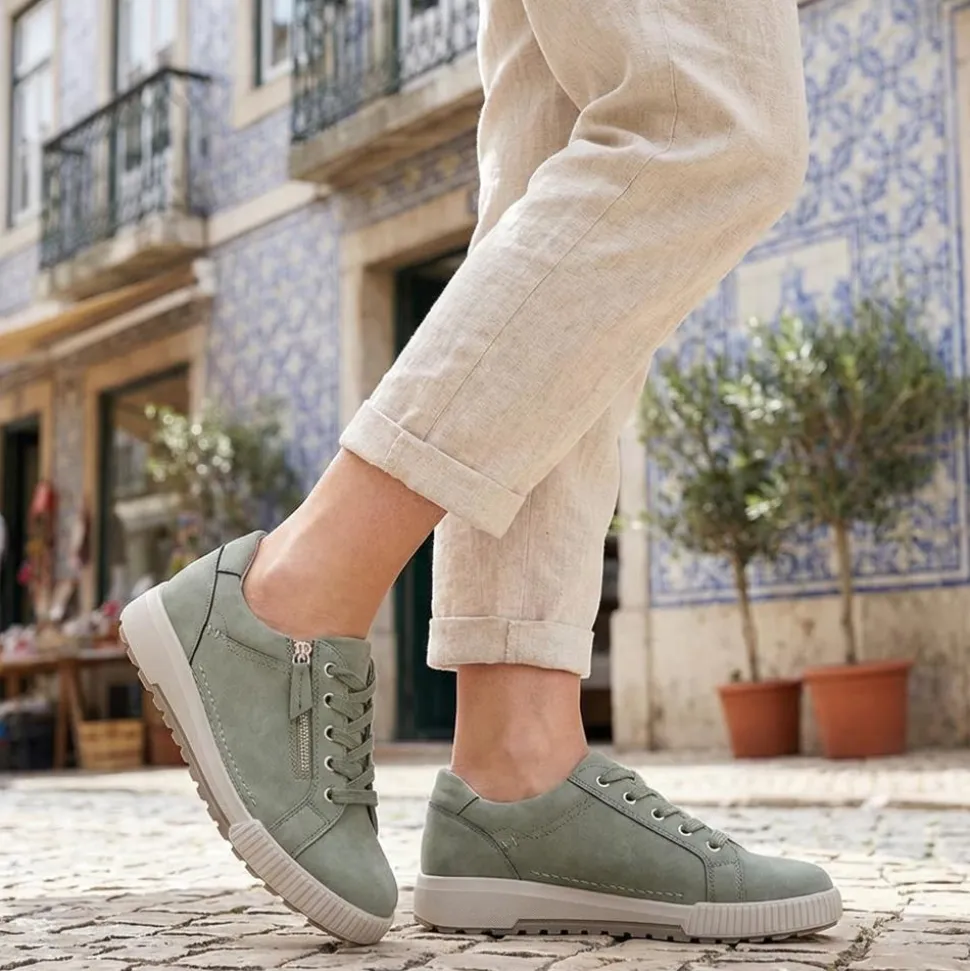 Wide Fit Zip & Lace Trainers - Sage