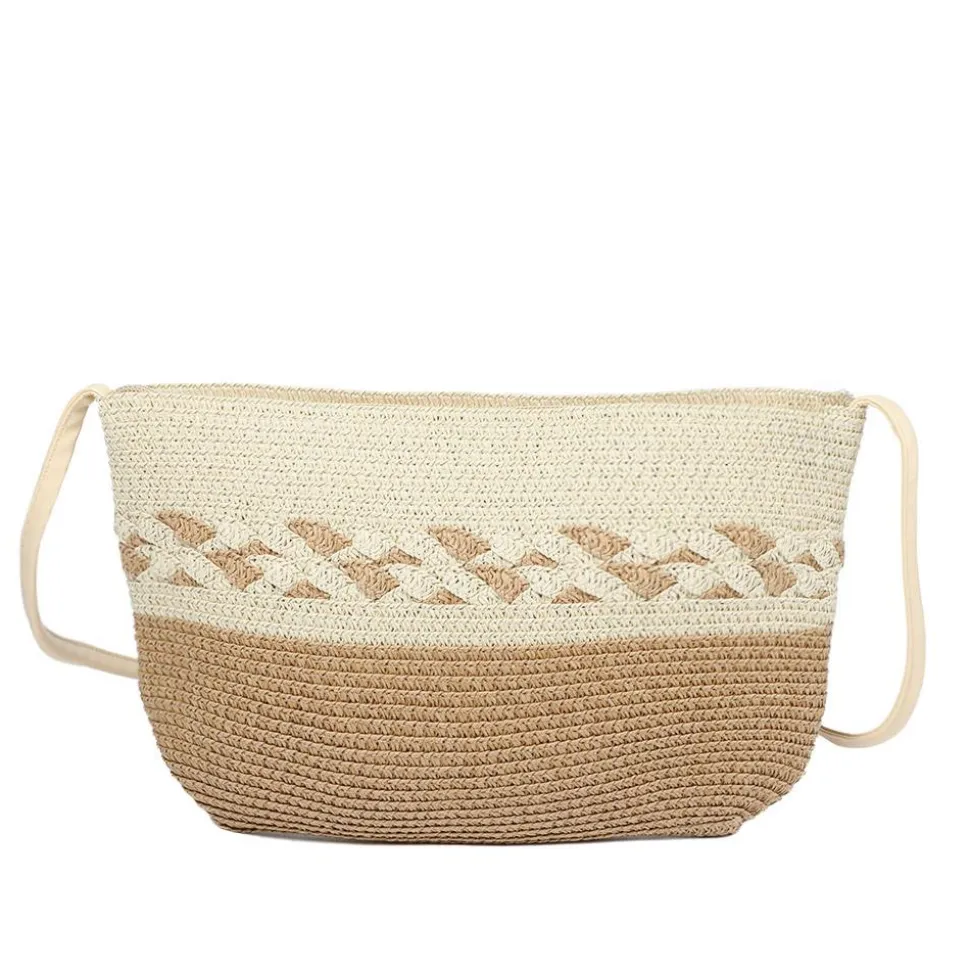 Woven Straw Crossbody Bag - Natural Multi