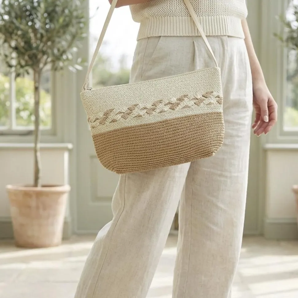 Woven Straw Crossbody Bag - Natural Multi