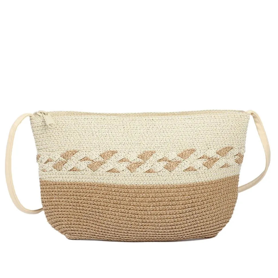 Woven Straw Crossbody Bag - Natural Multi