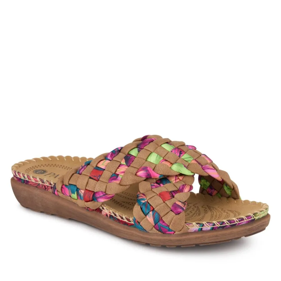 Woven Upper Mule Sandals - Tan Multi