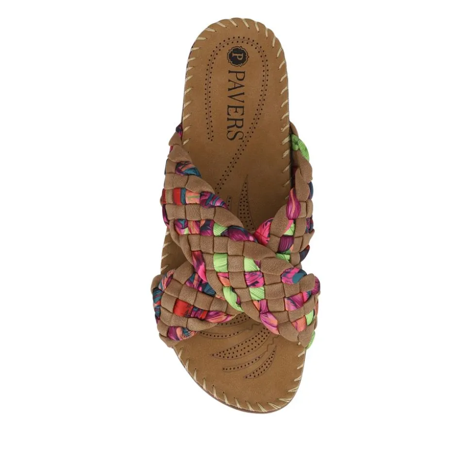 Woven Upper Mule Sandals - Tan Multi