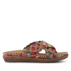 Woven Upper Mule Sandals - Tan Multi