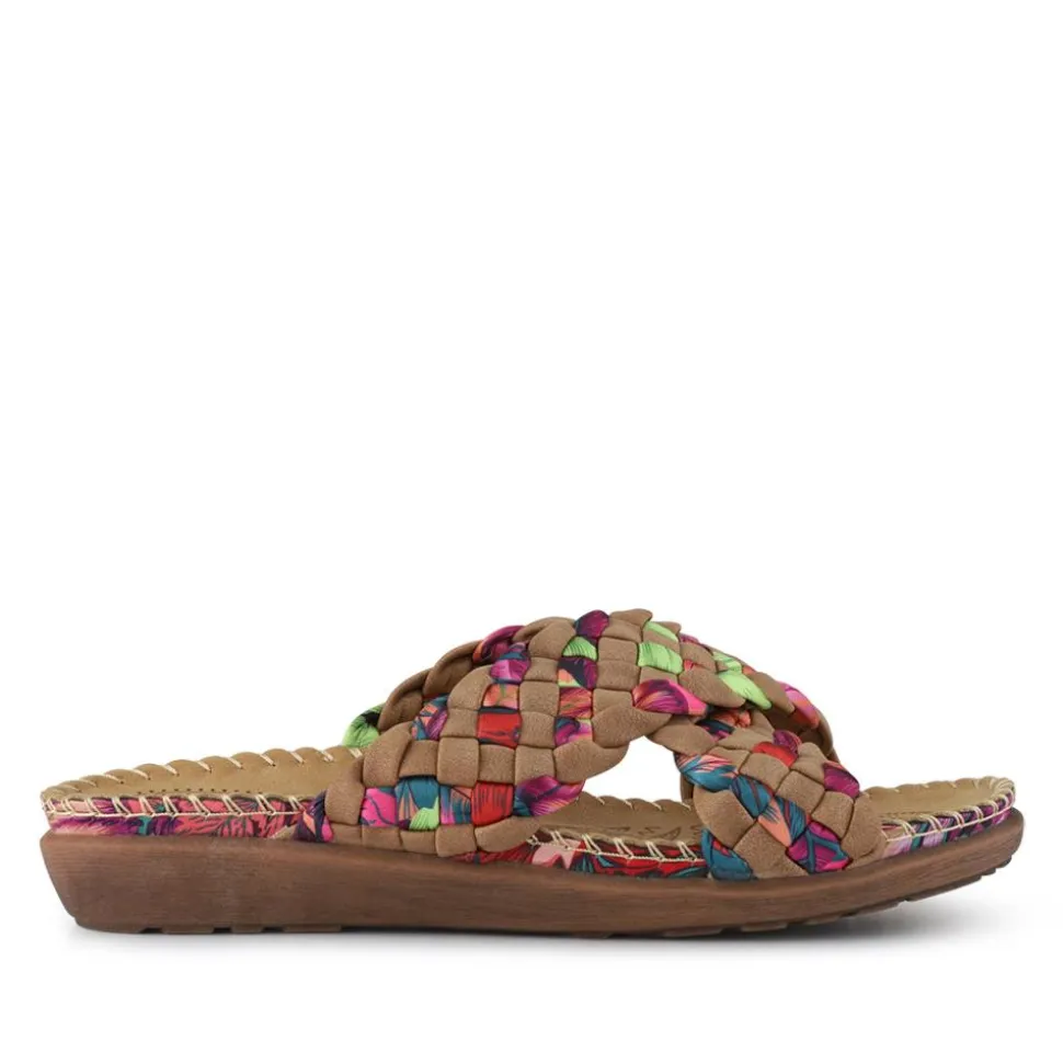 Woven Upper Mule Sandals - Tan Multi