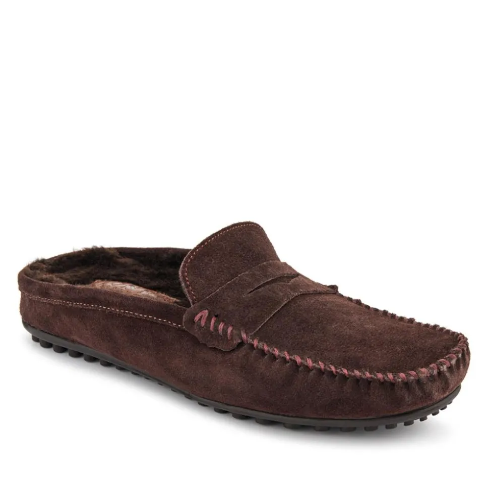 Zap Leather Mule Slippers - Dark Brown Suede