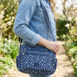 Zip Close Messenger Bag - Navy Floral
