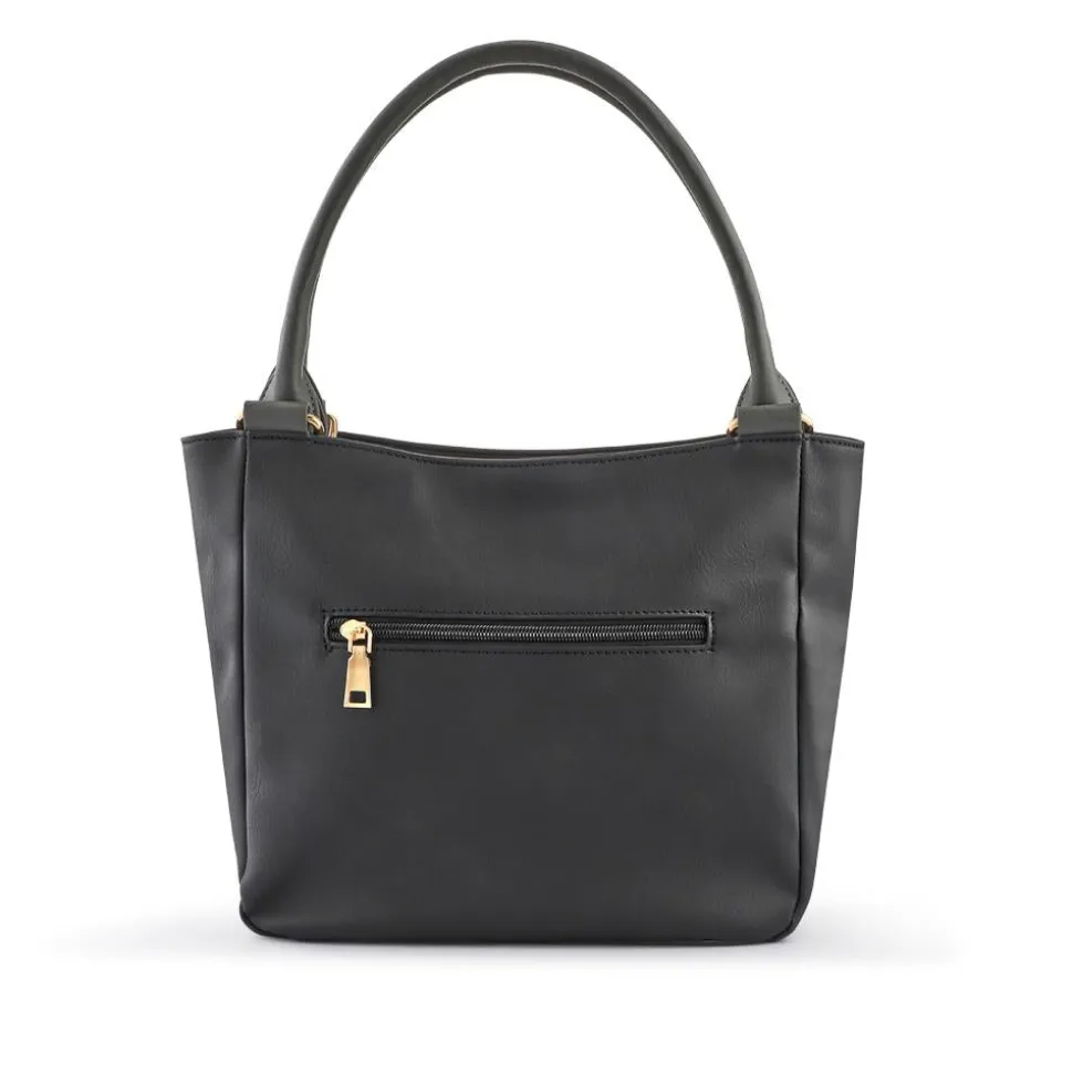 Zip-Close Shoulder Bag - Black-Grey