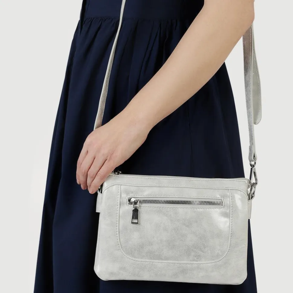 Zip-Close Shoulder Bag - Silver Shimmer