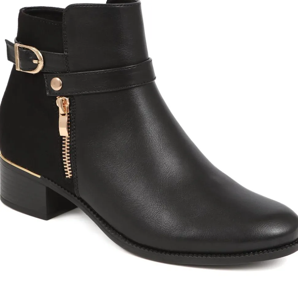 Zip-Detail Heeled Ankle Boots - Black