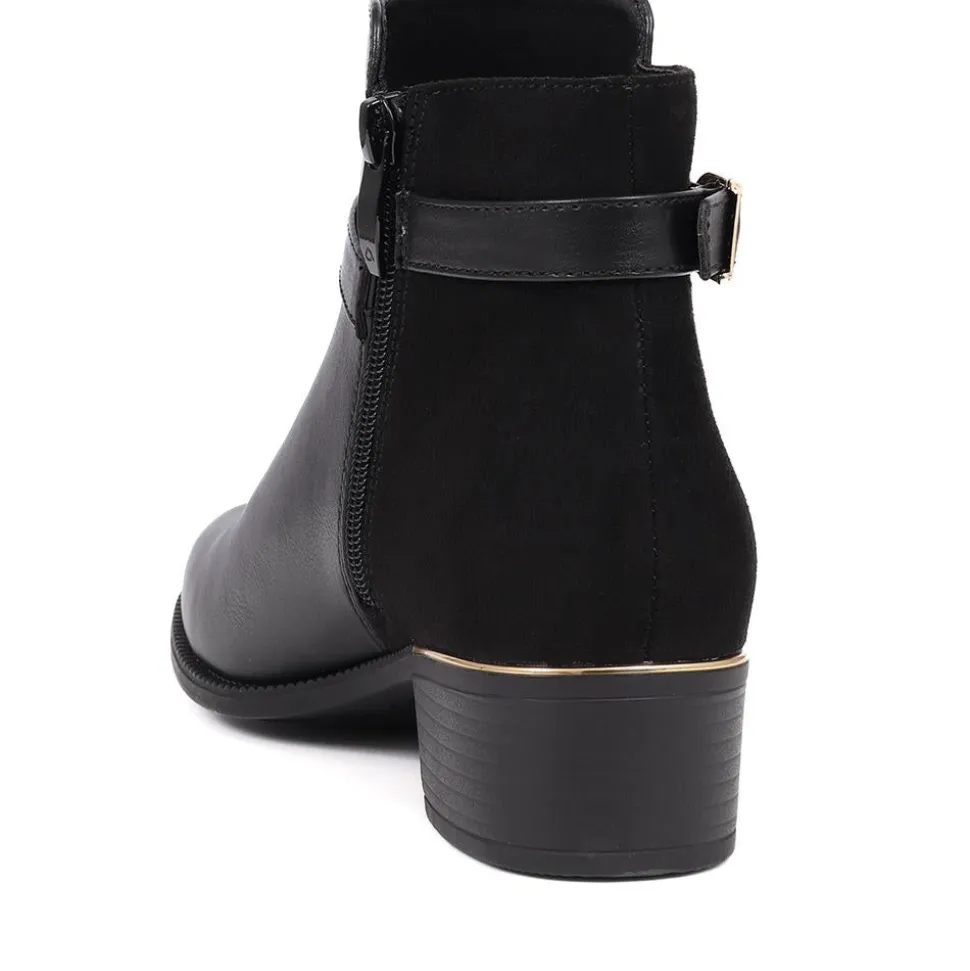Zip-Detail Heeled Ankle Boots - Black