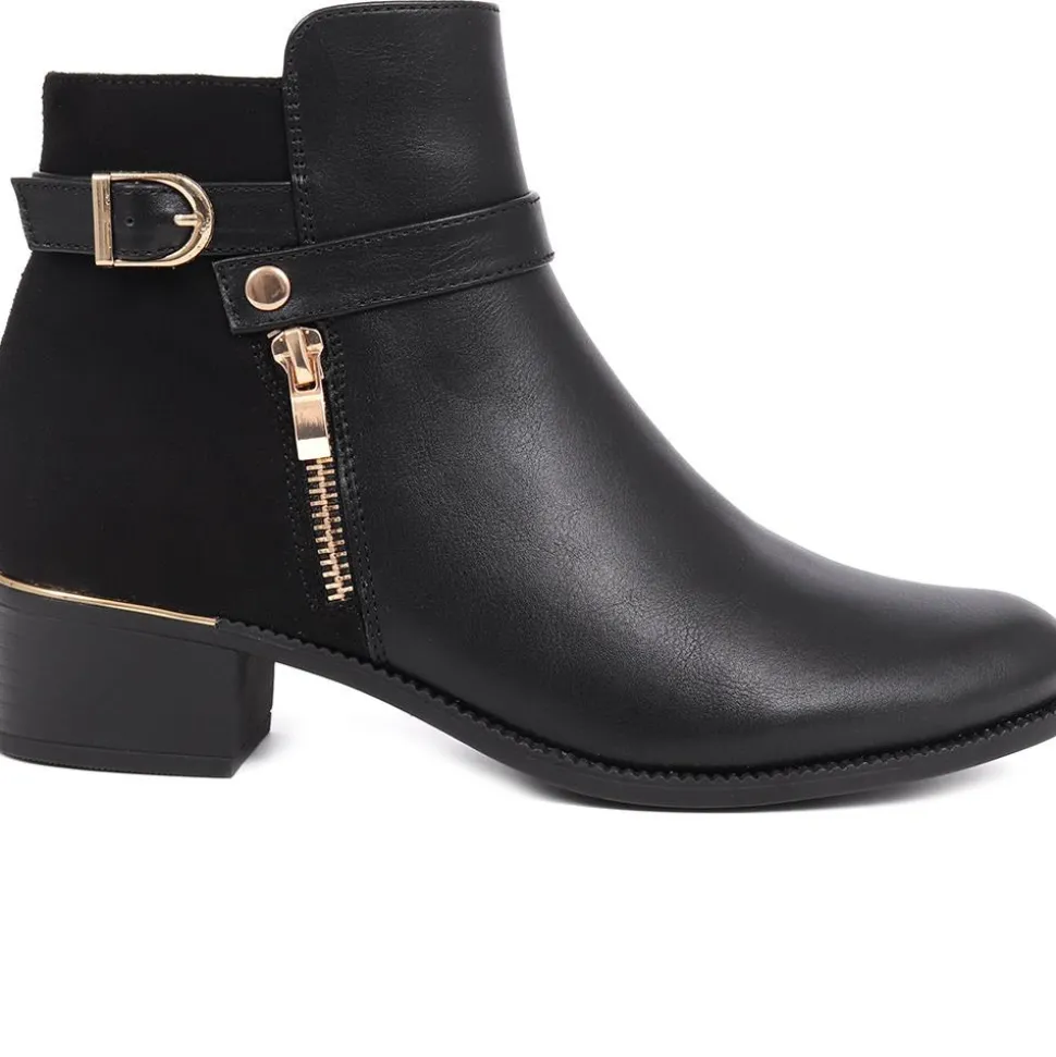 Zip-Detail Heeled Ankle Boots - Black