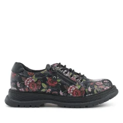 Zip & Lace Casual Daily Shoes - Black Rose Floral