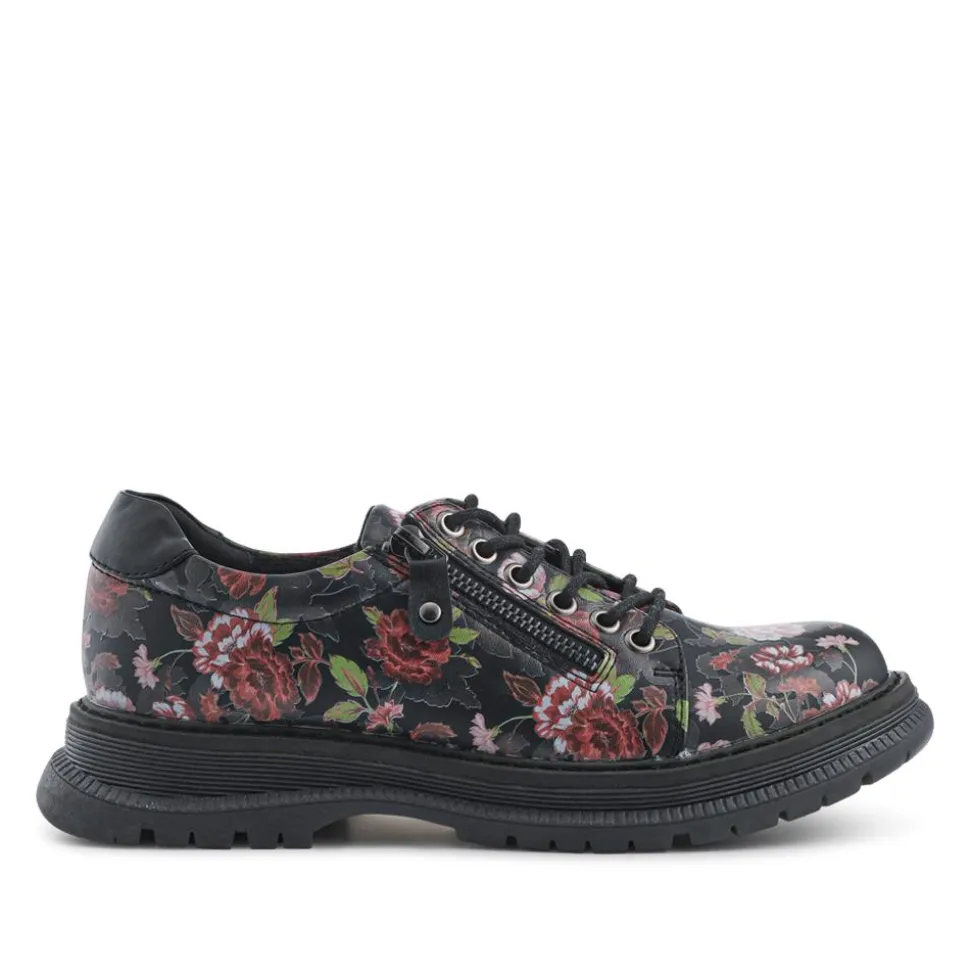 Zip & Lace Casual Daily Shoes - Black Rose Floral
