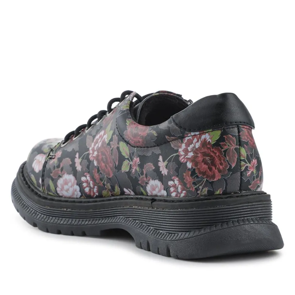 Zip & Lace Casual Daily Shoes - Black Rose Floral