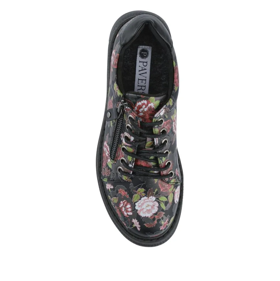 Zip & Lace Casual Daily Shoes - Black Rose Floral