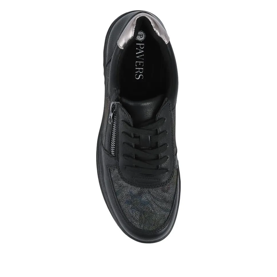 Zip & Lace Trainers With Metallic Accent - Black Floral