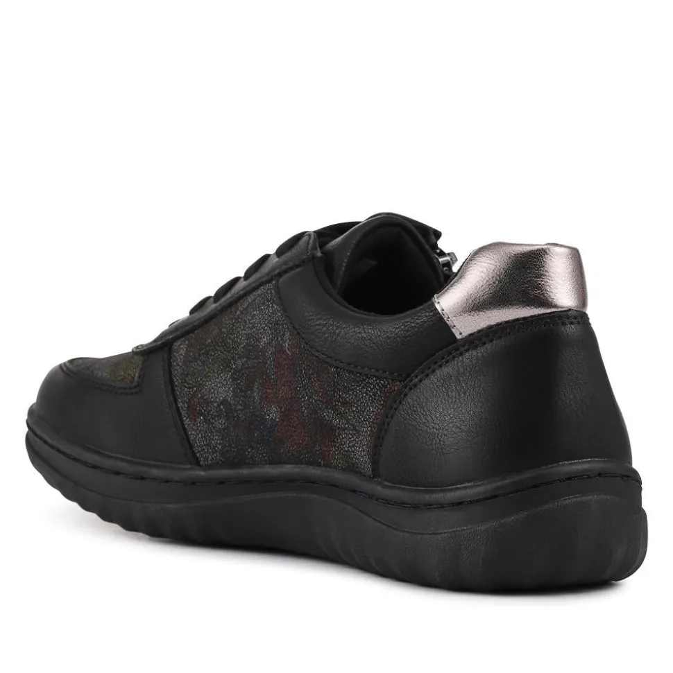 Zip & Lace Trainers With Metallic Accent - Black Floral
