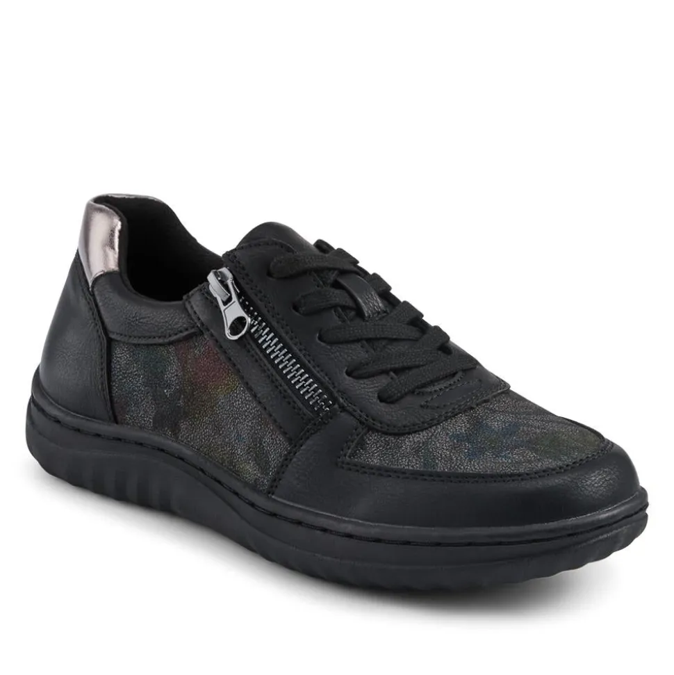 Zip & Lace Trainers With Metallic Accent - Black Floral
