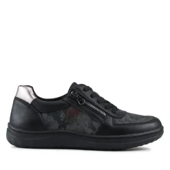 Zip & Lace Trainers With Metallic Accent - Black Floral