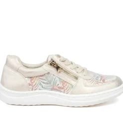 Zip & Lace Trainers With Metallic Accent - Gold Multi