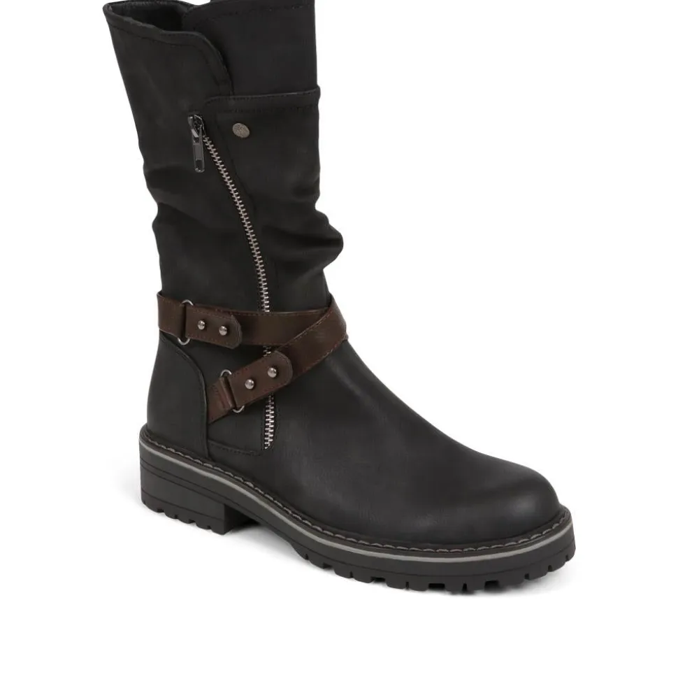 Zip-Up Calf Boots - Black