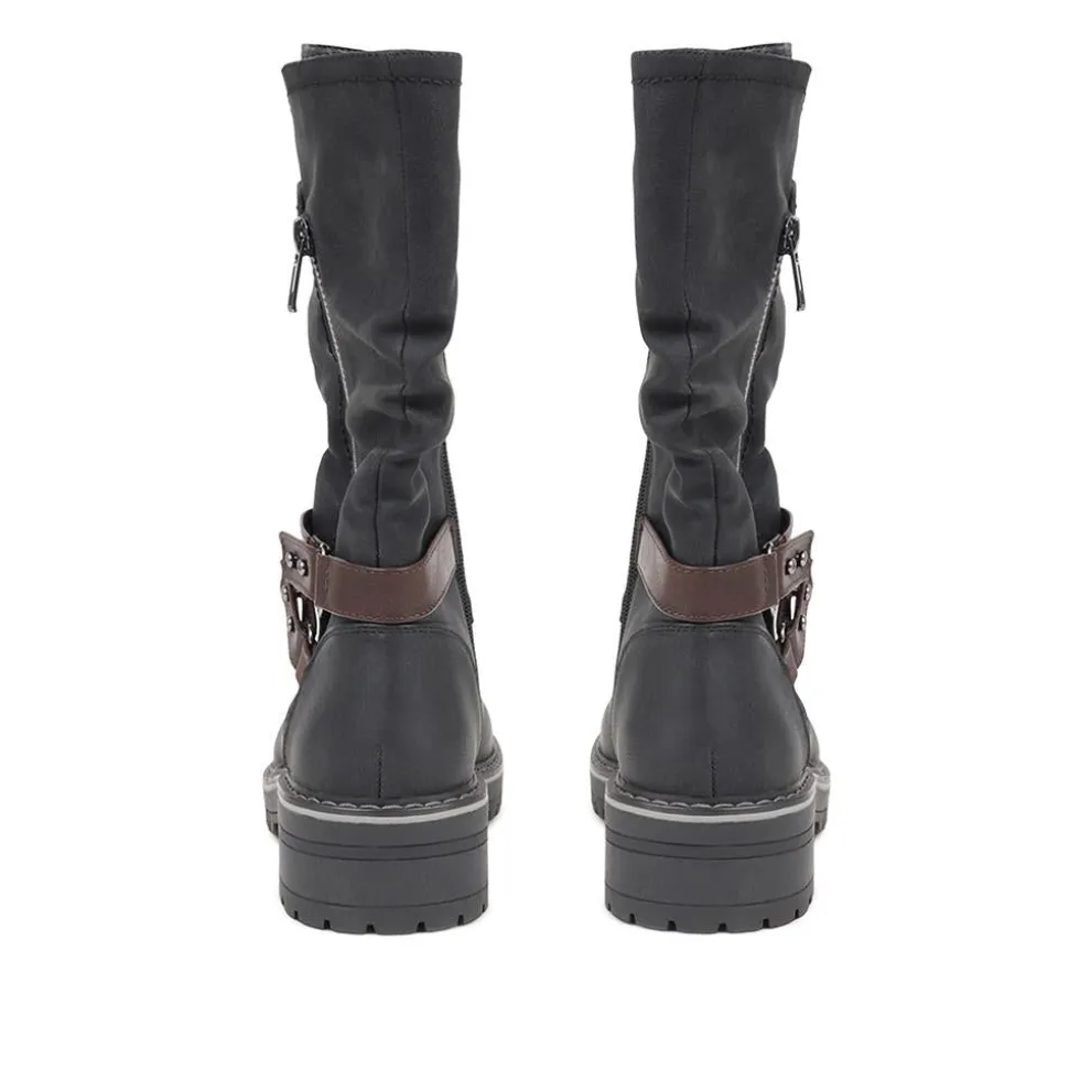 Zip-Up Calf Boots - Black