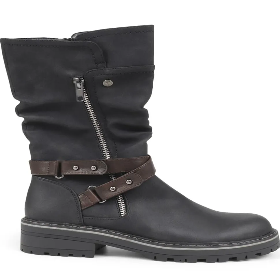 Zip-Up Calf Boots - Black